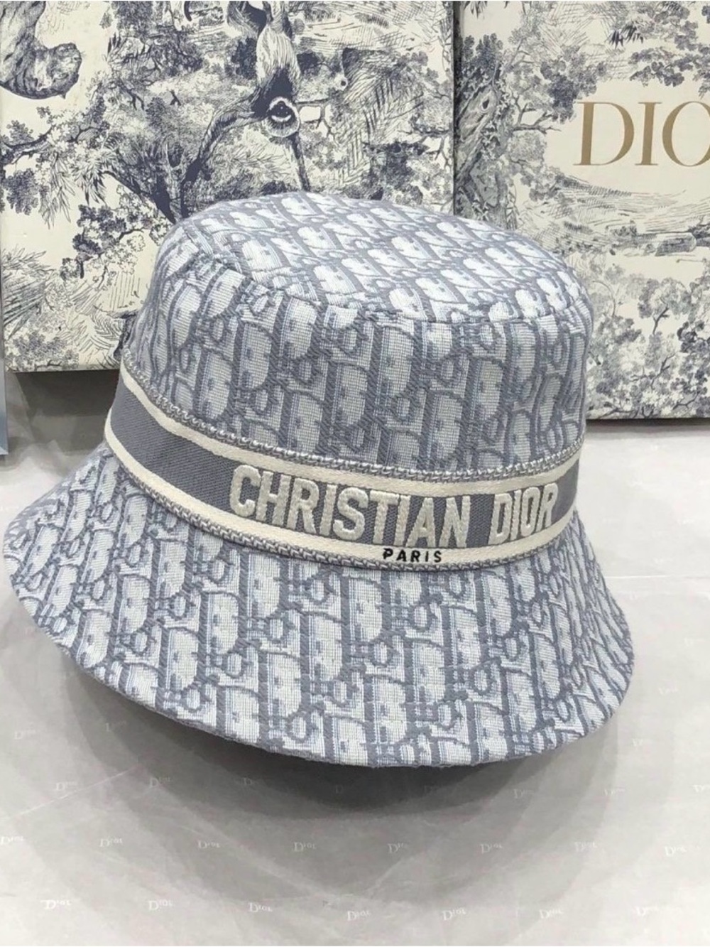 Brand New VIP GWP logo (Christian Dior) bucket hat light grey